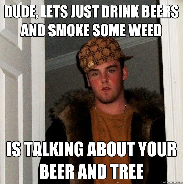 dude, lets just drink beers and smoke some weed is talking about your beer and tree  Scumbag Steve