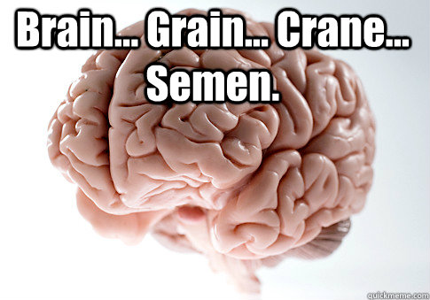 Brain... Grain... Crane... Semen.  Scumbag Brain