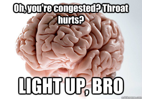 Oh, you're congested? Throat hurts?  LIGHT UP, BRO - Oh, you're congested? Throat hurts?  LIGHT UP, BRO  Scumbag Brain