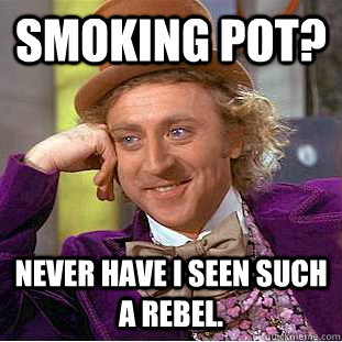 smoking pot? Never have I seen such a rebel. - smoking pot? Never have I seen such a rebel.  Condescending Wonka