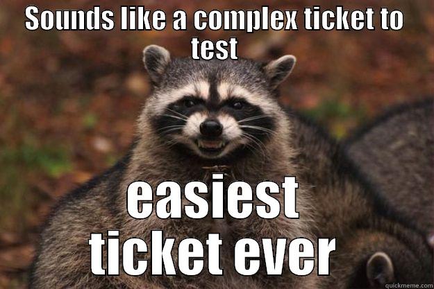 SOUNDS LIKE A COMPLEX TICKET TO TEST EASIEST TICKET EVER Evil Plotting Raccoon