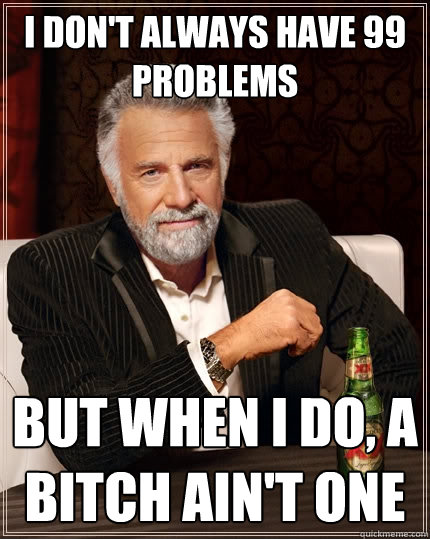 i don't always have 99 problems but when i do, a bitch ain't one - i don't always have 99 problems but when i do, a bitch ain't one  The Most Interesting Man In The World