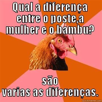 Umbigo Flamejante - QUAL A DIFERENÇA ENTRE O POSTE,A MULHER E O BAMBU? SÃO VARIAS AS DIFERENÇAS. Anti-Joke Chicken