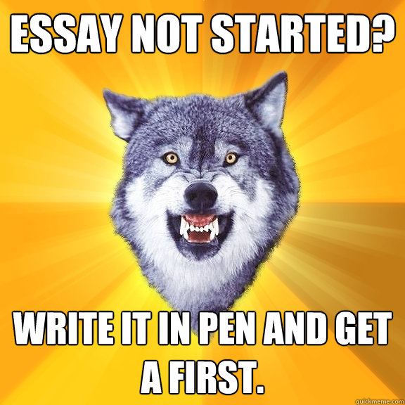 Essay not started? Write it in Pen and get a first.  Courage Wolf