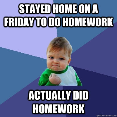 stayed home on a friday to do homework actually did homework  Success Kid