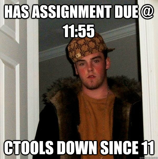 has assignment due @ 11:55 CTools down since 11  Scumbag Steve