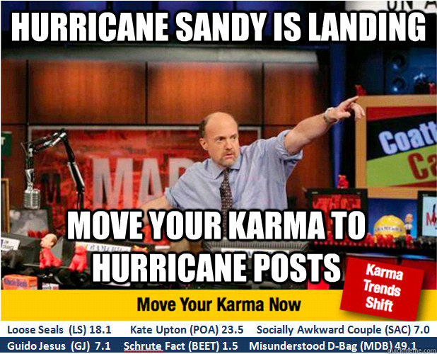 Hurricane Sandy is landing Move your karma to hurricane posts  Jim Kramer with updated ticker