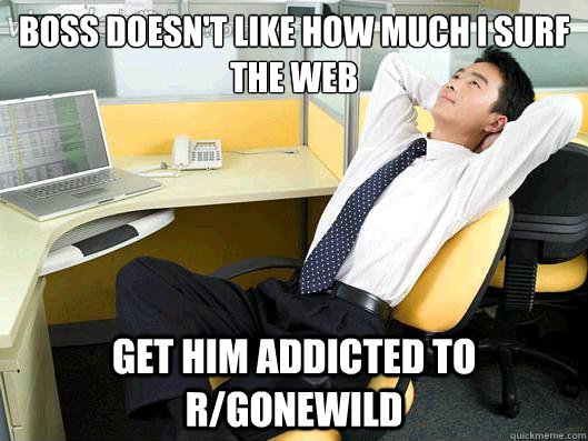 Boss doesn't like how much i surf the web Get him addicted to r/gonewild  Office Thoughts