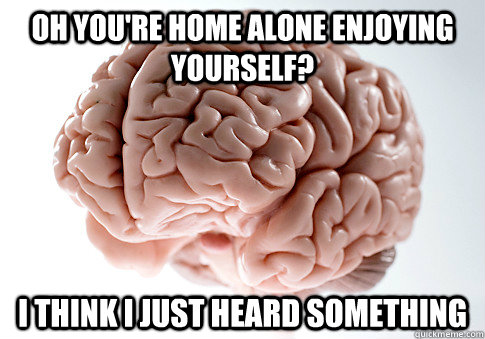 Oh you're home alone enjoying yourself? I think i just heard something  Scumbag Brain