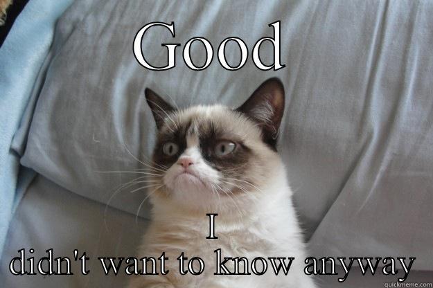 GOOD I DIDN'T WANT TO KNOW ANYWAY Grumpy Cat