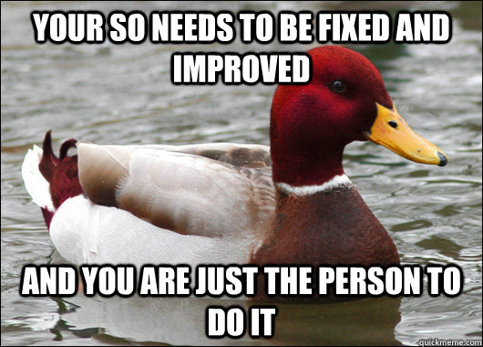 your so needs to be fixed and improved and you are just the person to do it  Malicious Advice Mallard