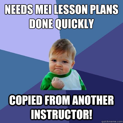 Needs MEI lesson plans done quickly copied from another instructor! - Needs MEI lesson plans done quickly copied from another instructor!  Success Kid