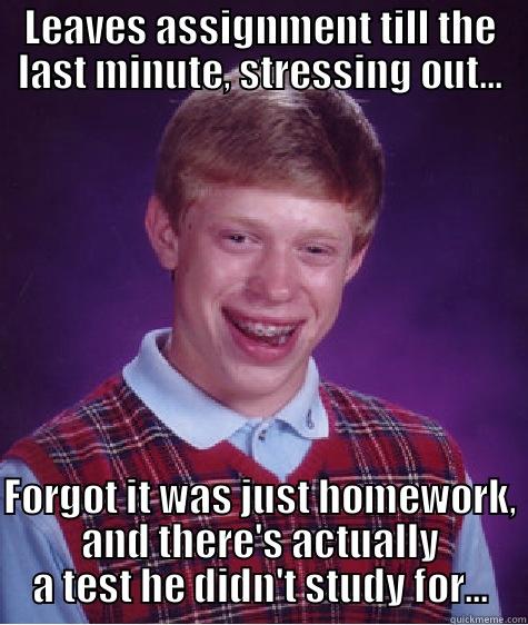 LEAVES ASSIGNMENT TILL THE LAST MINUTE, STRESSING OUT... FORGOT IT WAS JUST HOMEWORK, AND THERE'S ACTUALLY A TEST HE DIDN'T STUDY FOR... Bad Luck Brian