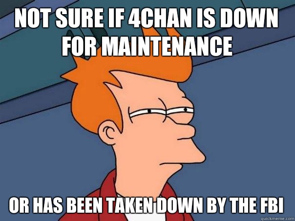 Not sure if 4chan is down for maintenance Or has been taken down by the FBI - Not sure if 4chan is down for maintenance Or has been taken down by the FBI  Futurama Fry