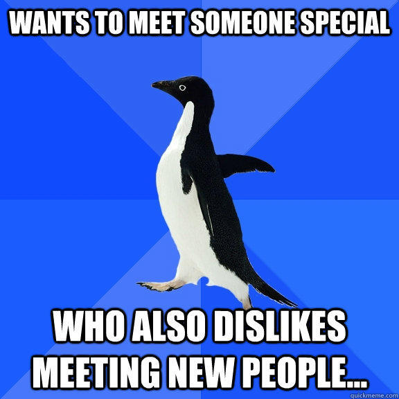 wants to meet someone special who also dislikes meeting new people... - wants to meet someone special who also dislikes meeting new people...  Socially Awkward Penguin