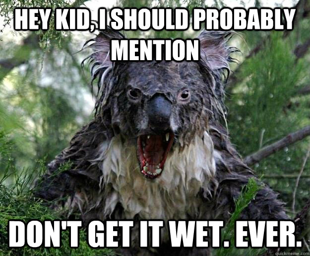 Hey kid, I should probably mention Don't get it wet. Ever.  