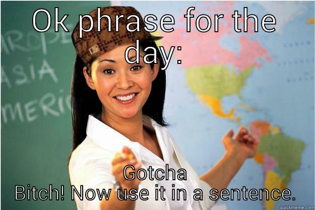 OK PHRASE FOR THE DAY: GOTCHA BITCH! NOW USE IT IN A SENTENCE. Scumbag Teacher