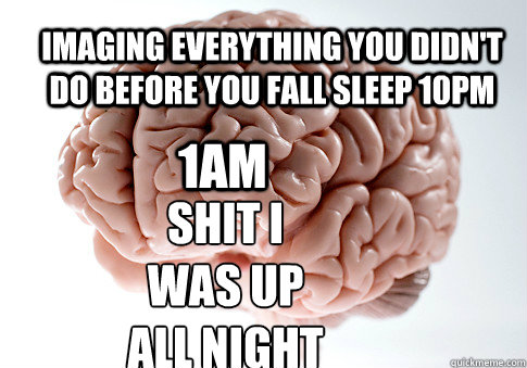 IMAGING EVERYTHING YOU DIDN'T DO BEFORE YOU FALL SLEEP 10PM   1AM  
SHIT I WAS UP ALL NIGHT  Scumbag Brain