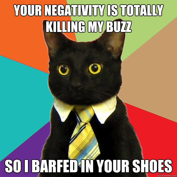 your negativity is totally killing my buzz so i barfed in your shoes  Business Cat