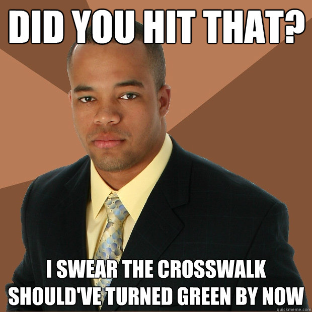 did you hit that? i swear the crosswalk should've turned green by now - did you hit that? i swear the crosswalk should've turned green by now  Successful Black Man