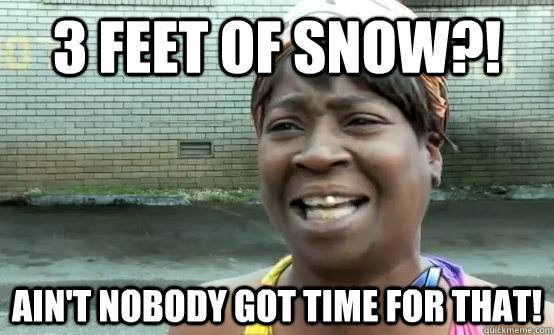 3 feet of snow?! ain't nobody got time for that!  Sweet Brown