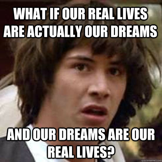 What if our real lives are actually our dreams and our dreams are our real lives?  conspiracy keanu