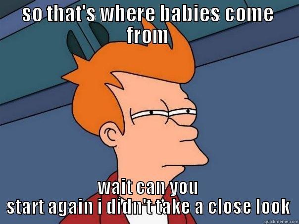 SO THAT'S WHERE BABIES COME FROM WAIT CAN YOU START AGAIN I DIDN'T TAKE A CLOSE LOOK Futurama Fry