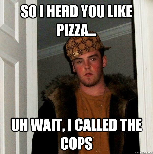 So i herd you like pizza... uh wait, i called the cops  Scumbag Steve