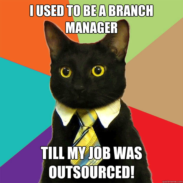 I used to be a branch manager till my job was outsourced!  Business Cat