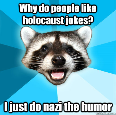 Why do people like holocaust jokes? I just do nazi the humor  Lame Pun Coon