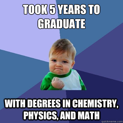 TOOK 5 YEARS TO GRADUATE WITH DEGREES IN CHEMISTRY, PHYSICS, AND MATH  Success Kid