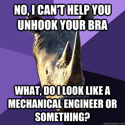 no, i can't help you unhook your bra what, do i look like a mechanical engineer or something?  Sexually Oblivious Rhino