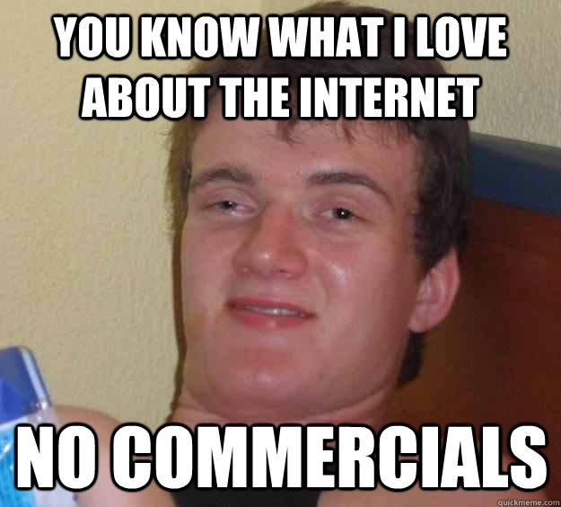 you know what i love about the internet  no commercials   10 Guy