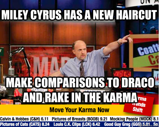 Miley cyrus has a new haircut make comparisons to draco and rake in the karma  Mad Karma with Jim Cramer