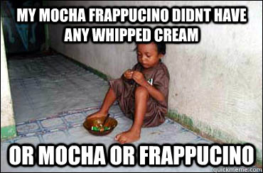 MY mocha frappucino didnt have any whipped cream or mocha or frappucino - MY mocha frappucino didnt have any whipped cream or mocha or frappucino  Third World Problems