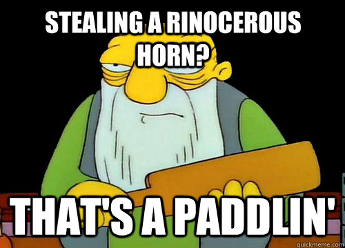 Stealing a rinocerous horn? That's a Paddlin'  Thats a paddlin