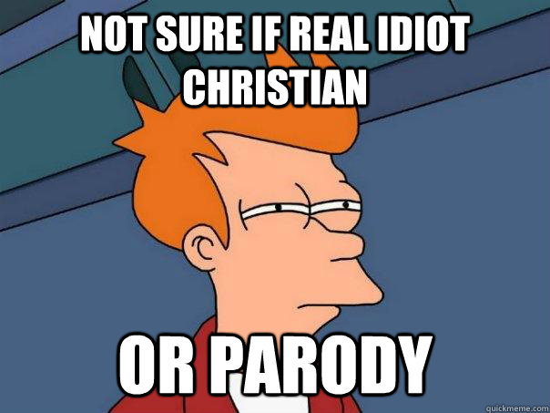 Not sure if real idiot christian or parody  Futurama Fry