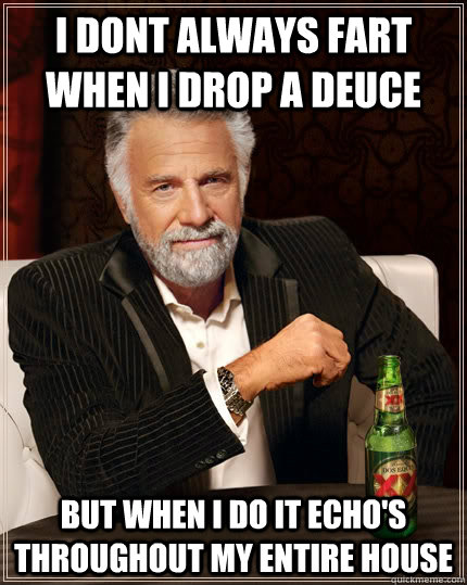 i dont always fart when i drop a deuce  but when i do it echo's throughout my entire house - i dont always fart when i drop a deuce  but when i do it echo's throughout my entire house  The Most Interesting Man In The World