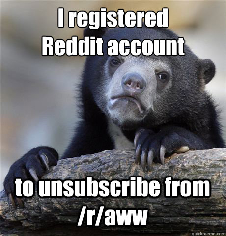 I registered
Reddit account to unsubscribe from /r/aww  Confession Bear