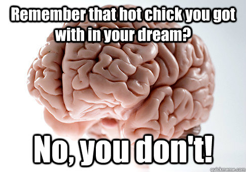 Remember that hot chick you got with in your dream? No, you don't!  Scumbag Brain