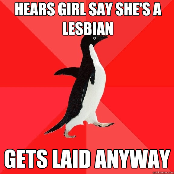 hears girl say she's a lesbian gets laid anyway  Socially Awesome Penguin