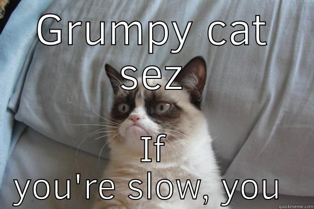 GRUMPY CAT SEZ IF YOU'RE SLOW, YOU BLOW Grumpy Cat