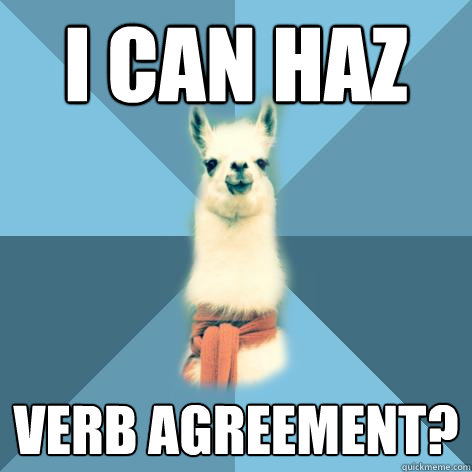 I can haz verb agreement?  Linguist Llama