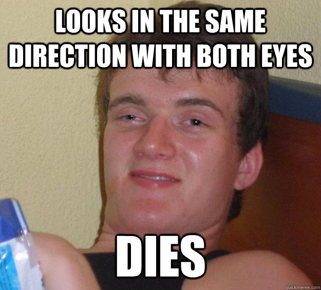 Looks in the same direction with both eyes Dies  10 Guy