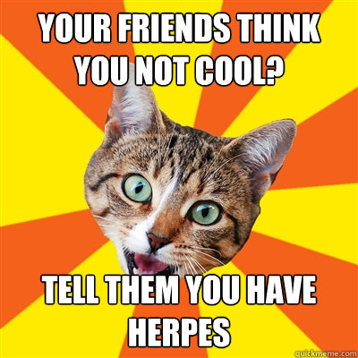 Your Friends think you not cool? Tell them you have herpes  Bad Advice Cat