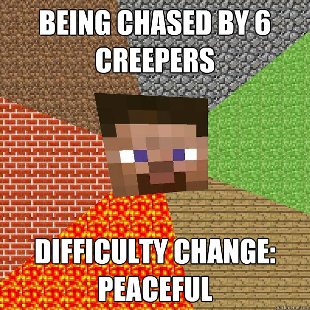 being chased by 6 creepers difficulty change: peaceful - being chased by 6 creepers difficulty change: peaceful  Minecraft