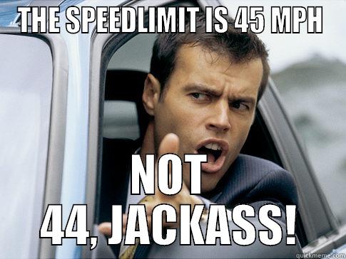 THE SPEEDLIMIT IS 45 MPH NOT 44, JACKASS! Asshole driver