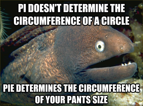 Pi doesn't determine the circumference of a circle Pie determines the circumference of your pants size - Pi doesn't determine the circumference of a circle Pie determines the circumference of your pants size  Bad Joke Eel