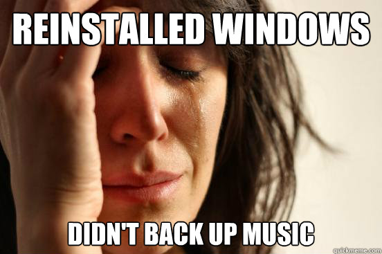 Reinstalled Windows Didn't back up music  First World Problems