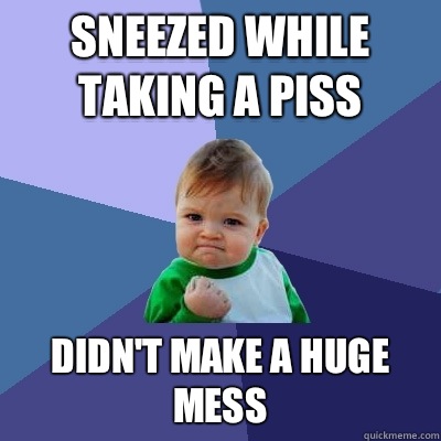 Sneezed while taking a piss Didn't make a huge mess  Success Kid